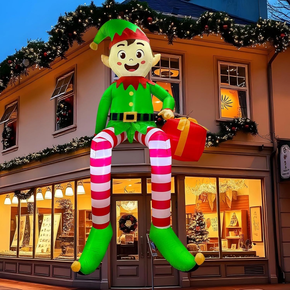 Kids Toys Xmas - 8FT Świąteczne dmuchane elfy siedzące Dekoracja